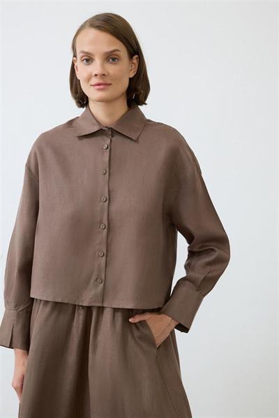 NATURAL 100% LINEN CROPPED SHIRT TAUPE