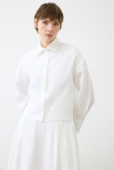 NATURAL 100% LINEN CROPPED SHIRT WHITE
