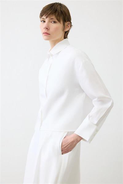 NATURAL 100% LINEN CROPPED SHIRT WHITE