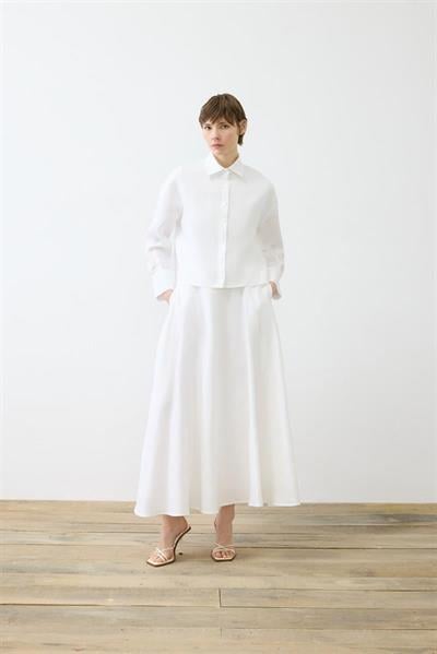 NATURAL 100% LINEN CROPPED SHIRT WHITE