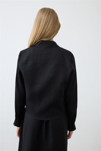 NATURAL 100% LINEN CROPPED TIED SHIRT BLACK