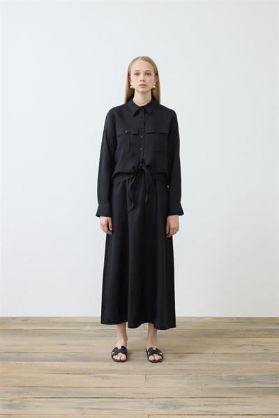 NATURAL 100% LINEN CROPPED TIED SHIRT BLACK