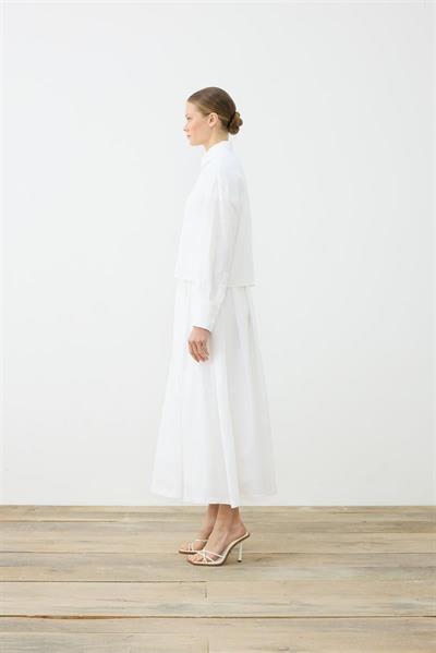 NATURAL 100% LINEN ELASTIC WAIST SKIRT SET WHITE