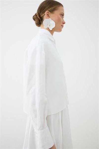 NATURAL 100% LINEN ELASTIC WAIST SKIRT SET WHITE