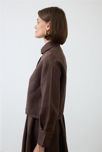 NATURAL 100% LINEN ELASTIC WAIST SKIRT SET DARK BROWN