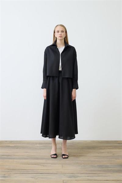 NATURAL 100% LINEN ELASTIC WAIST SKIRT SET BLACK