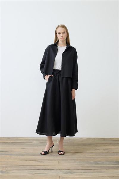 NATURAL 100% LINEN ELASTIC WAIST SKIRT SET BLACK