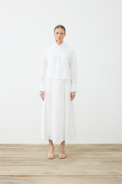 NATURAL 100% LINEN ELASTIC WAIST SKIRT SET WHITE