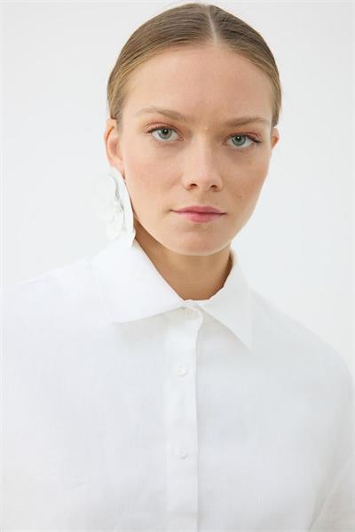 NATURAL 100% LINEN ELASTIC WAIST SKIRT SET WHITE