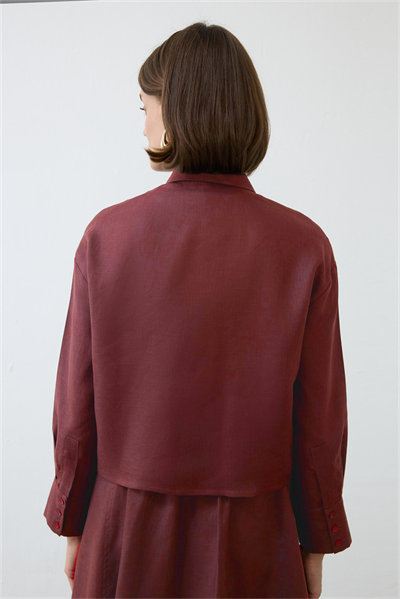 NATURAL 100% LINEN ELASTIC WAIST SKIRT SET BURGUNDY