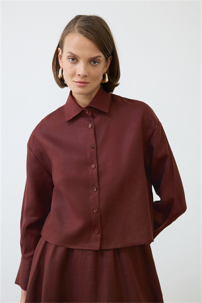 NATURAL 100% LINEN ELASTIC WAIST SKIRT SET BURGUNDY