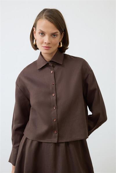 NATURAL 100% LINEN ELASTIC WAIST SKIRT SET DARK BROWN