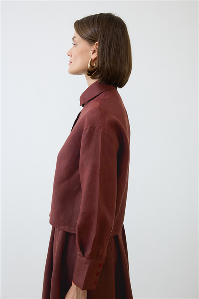 NATURAL 100% LINEN ELASTIC WAIST SKIRT SET BURGUNDY