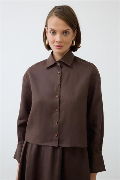 NATURAL 100% LINEN ELASTIC WAIST SKIRT SET DARK BROWN