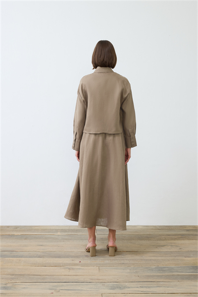 NATURAL 100% LINEN ELASTIC WAIST SKIRT SET TAUPE