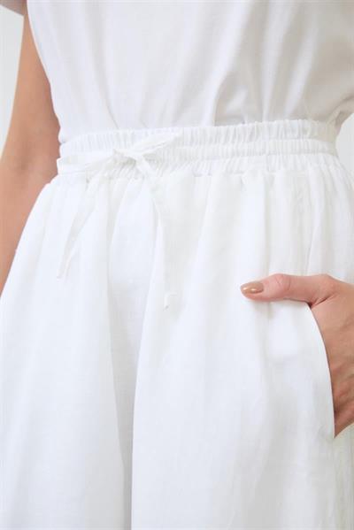 NATURAL 100% LINEN ELASTIC WAIST SKIRT WHITE