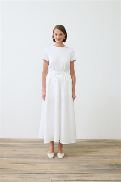 NATURAL 100% LINEN ELASTIC WAIST SKIRT WHITE