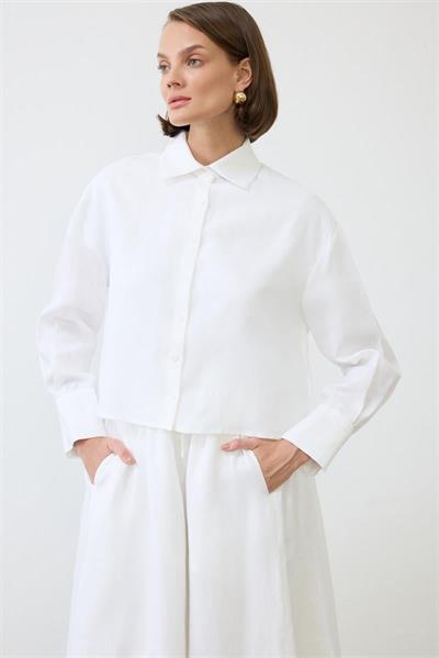 NATURAL 100% LINEN ELASTIC WAIST SKIRT WHITE