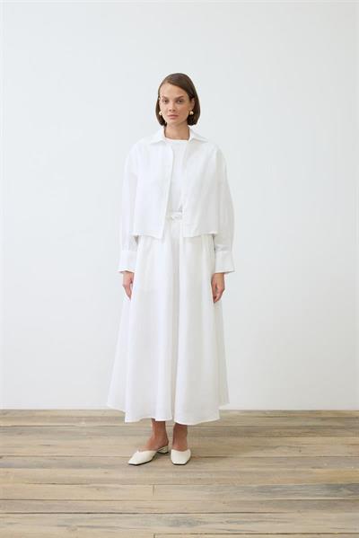 NATURAL 100% LINEN ELASTIC WAIST SKIRT WHITE