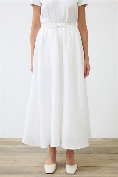 NATURAL 100% LINEN ELASTIC WAIST SKIRT WHITE