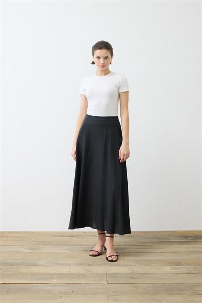 NATURAL 100% LINEN FLARED SKIRT BLACK