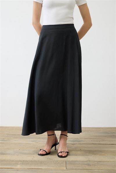 NATURAL 100% LINEN FLARED SKIRT BLACK