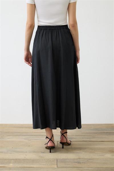 NATURAL 100% LINEN FLARED SKIRT BLACK