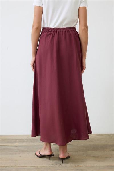 NATURAL 100% LINEN FLARED SKIRT BURGUNDY