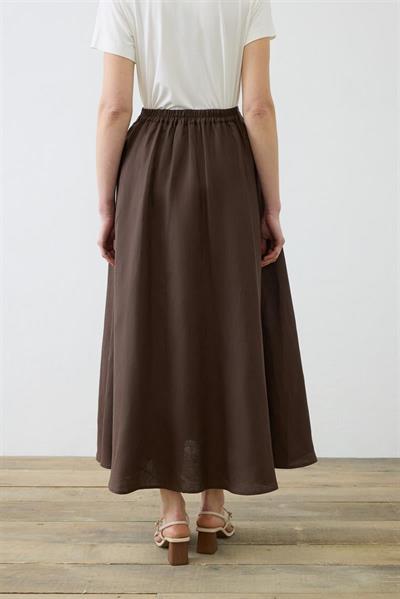 NATURAL 100% LINEN FLARED SKIRT DARK BROWN