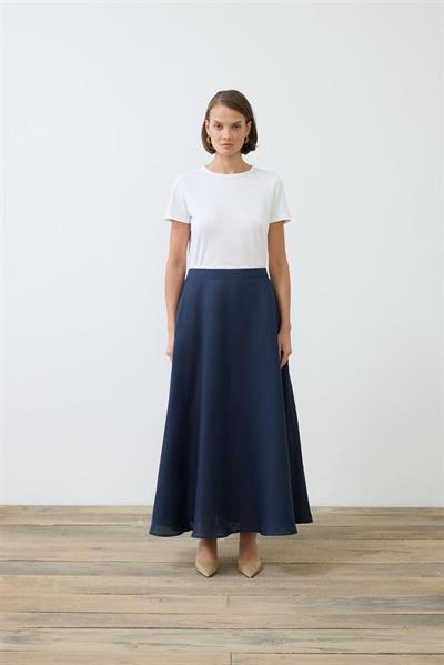 NATURAL 100% LINEN FLARED SKIRT NAVY BLUE