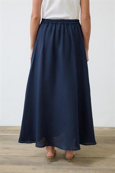 NATURAL 100% LINEN FLARED SKIRT NAVY BLUE