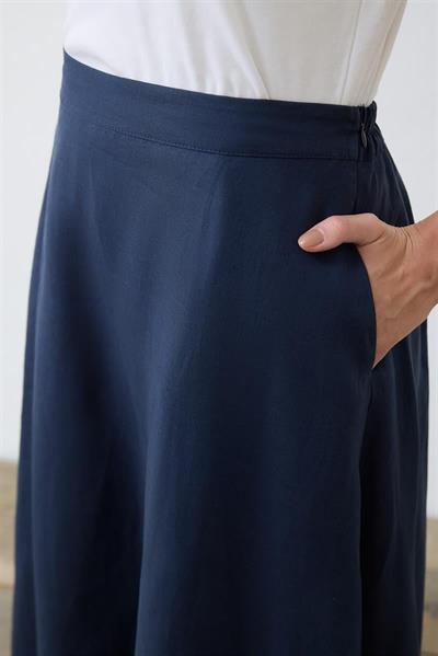 NATURAL 100% LINEN FLARED SKIRT NAVY BLUE