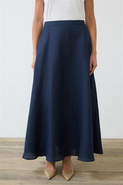 NATURAL 100% LINEN FLARED SKIRT NAVY BLUE