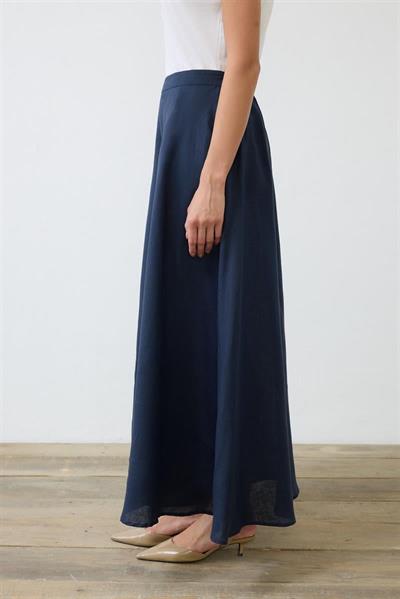 NATURAL 100% LINEN FLARED SKIRT NAVY BLUE