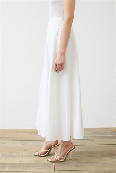 NATURAL 100% LINEN FLARED SKIRT WHITE