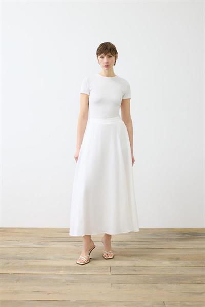 NATURAL 100% LINEN FLARED SKIRT WHITE