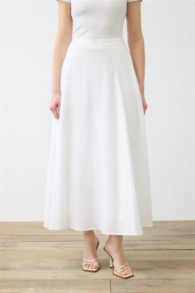 NATURAL 100% LINEN FLARED SKIRT WHITE
