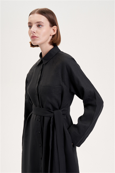 NATURAL 100% LINEN LONG SHIRT BLACK