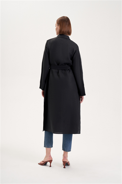 NATURAL 100% LINEN LONG SHIRT BLACK