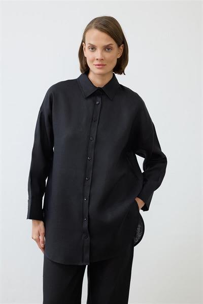 NATURAL 100% LINEN PANTS SET BLACK