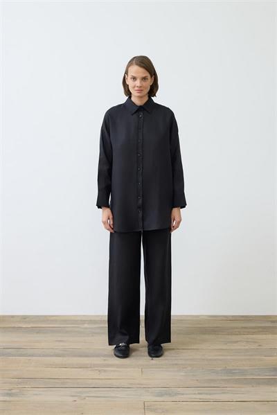 NATURAL 100% LINEN PANTS SET BLACK