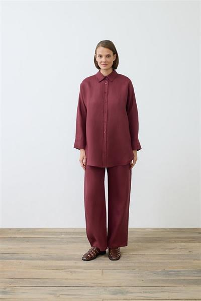 NATURAL 100% LINEN PANTS SET BURGUNDY