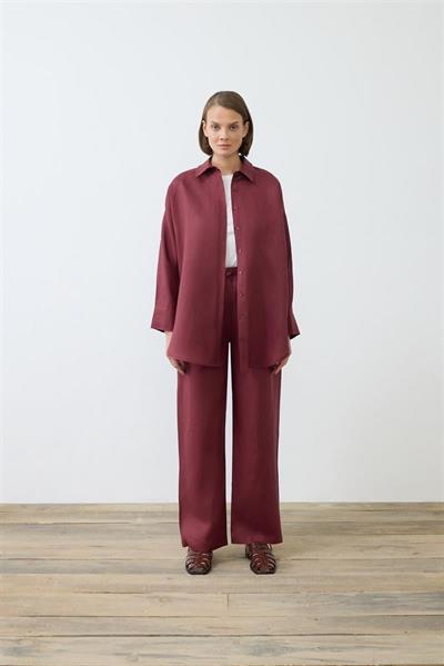 NATURAL 100% LINEN PANTS SET BURGUNDY