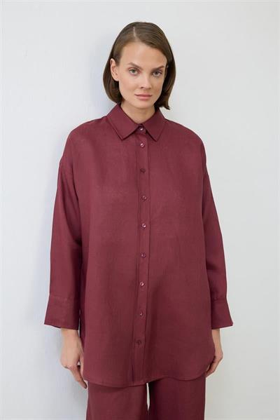 NATURAL 100% LINEN PANTS SET BURGUNDY