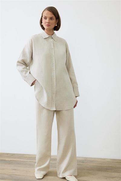 NATURAL 100% LINEN PANTS SET NATURAL