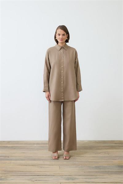 NATURAL 100% LINEN PANTS SET TAUPE