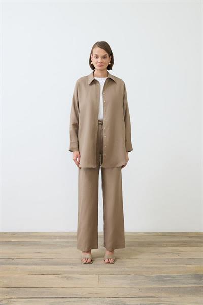 NATURAL 100% LINEN PANTS SET TAUPE
