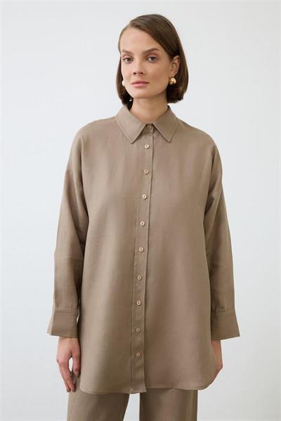 NATURAL 100% LINEN PANTS SET TAUPE