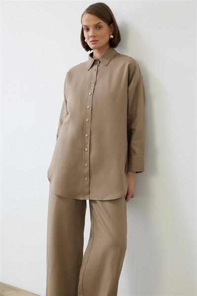 NATURAL 100% LINEN PANTS SET TAUPE