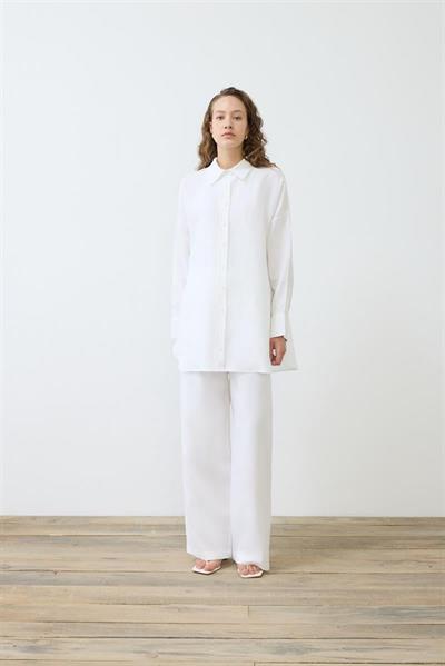 NATURAL 100% LINEN PANTS SET WHITE